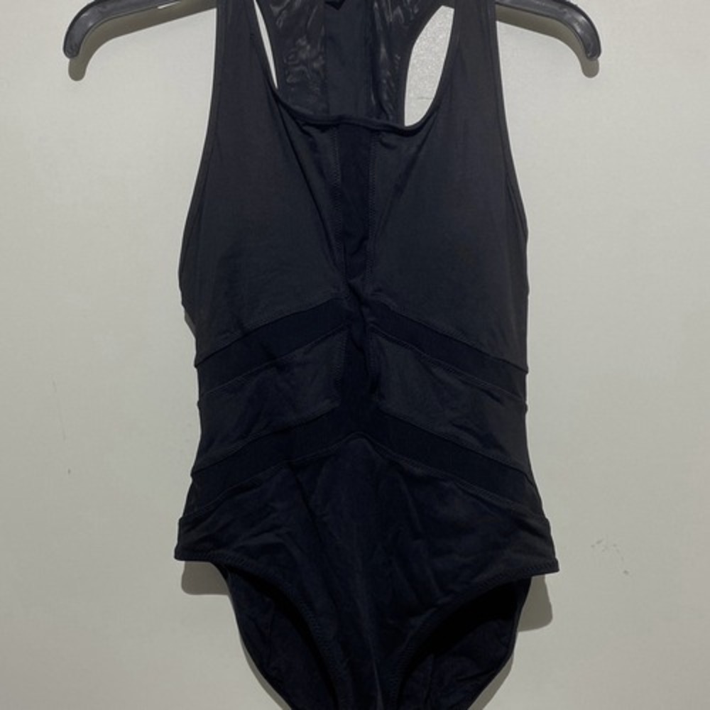 Bond Eye Womens Black Mesh Panel Racerback One Piece Swimsuit Zip Back Padded